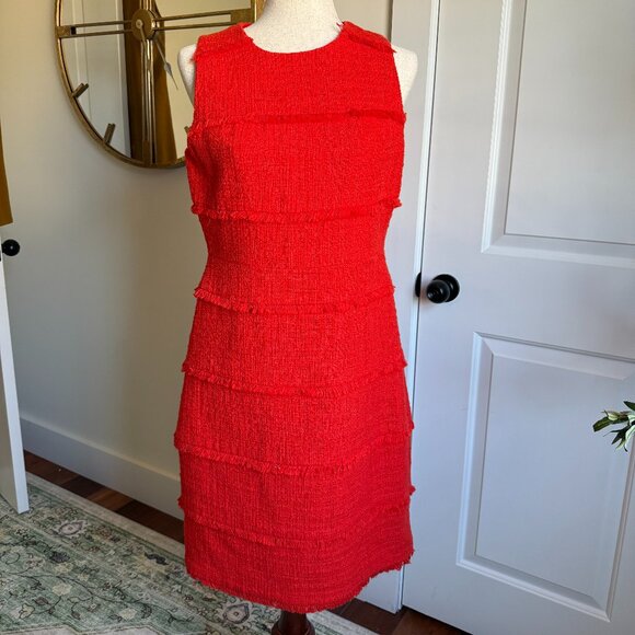 J. Crew Dresses & Skirts - J CREW TWEED TEXTURED LINED DRESS IN HOT ORANGE W FRINGE SZ 10